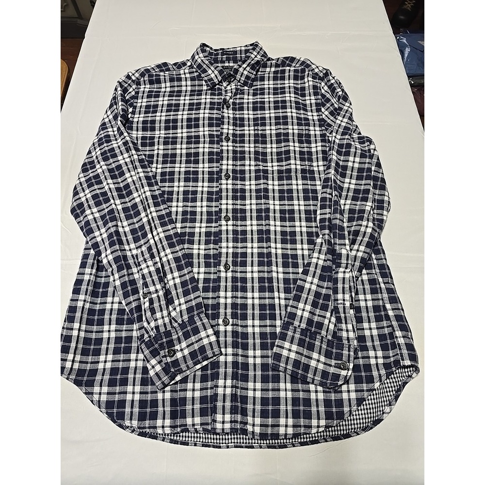 J Crew Double Weave Mens Medium Blue Plaid Button Down Long Sleeve Shirt Preppy